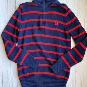 Chaps Kid's Navy Blue and Red Striped Quarter Zip Pullover Sweater Sz XL NWOT